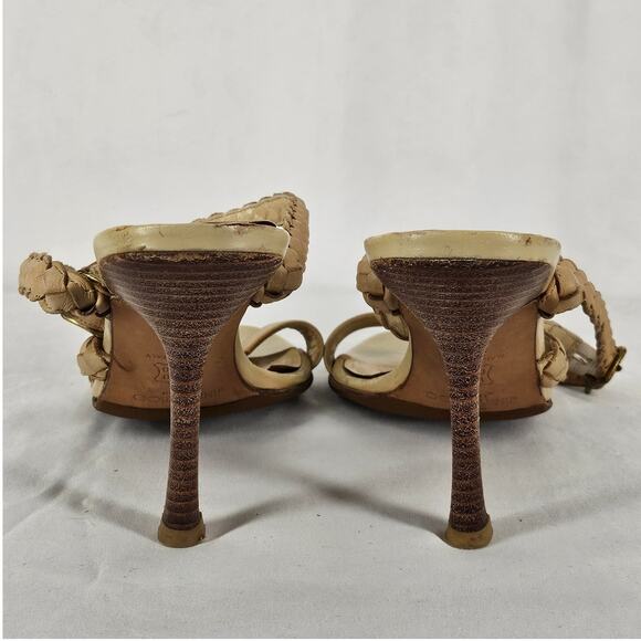 JIMMY CHOO AUTHENTIC VINTAGE WOMEN'S BEIGE STRAPPY ANKLE HEELS – SIZE 6.5 (37.5) - Picture 4 of 11